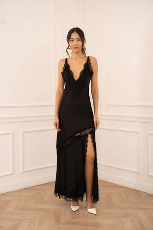 chinese dress ladies Asymmetrical Satin Lace Dress Medium
