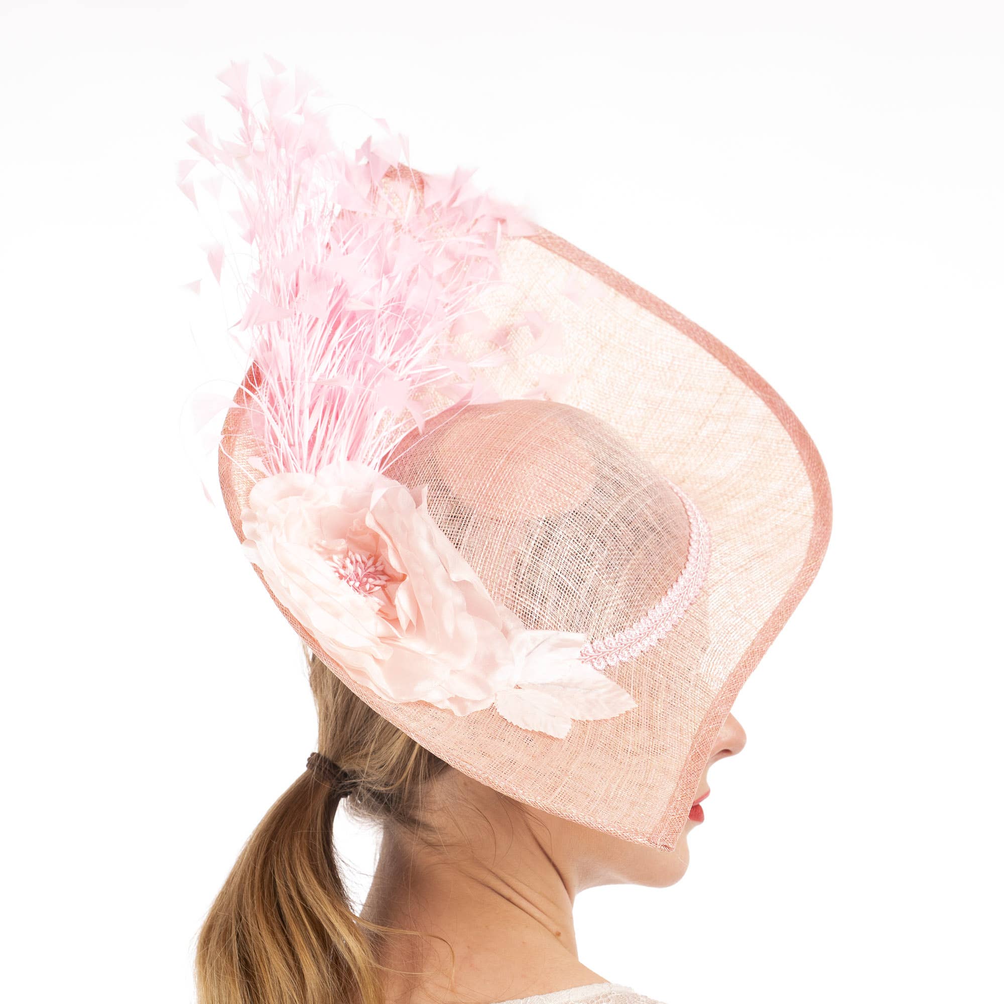 Sinamay Base With Flowers Feathers On The Brim - Red