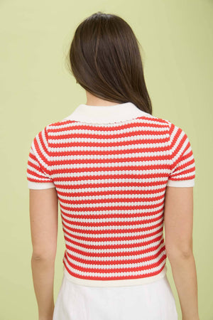 Striped Cropped Knit Cardigan Top