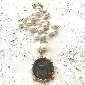 French Coin Medallion Equestrian Necklace