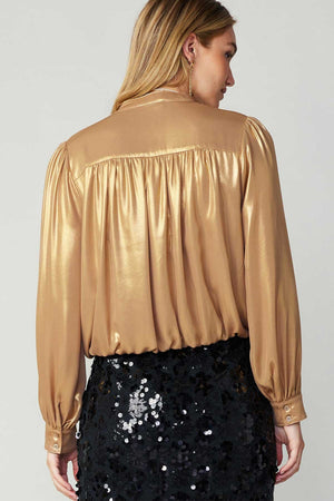 Gold Metallic Spit Neck Blouse