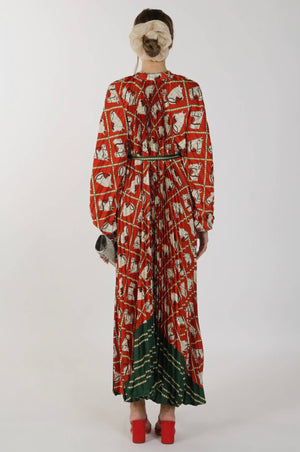 Pleated Horse Print Maxi Dress with Waist