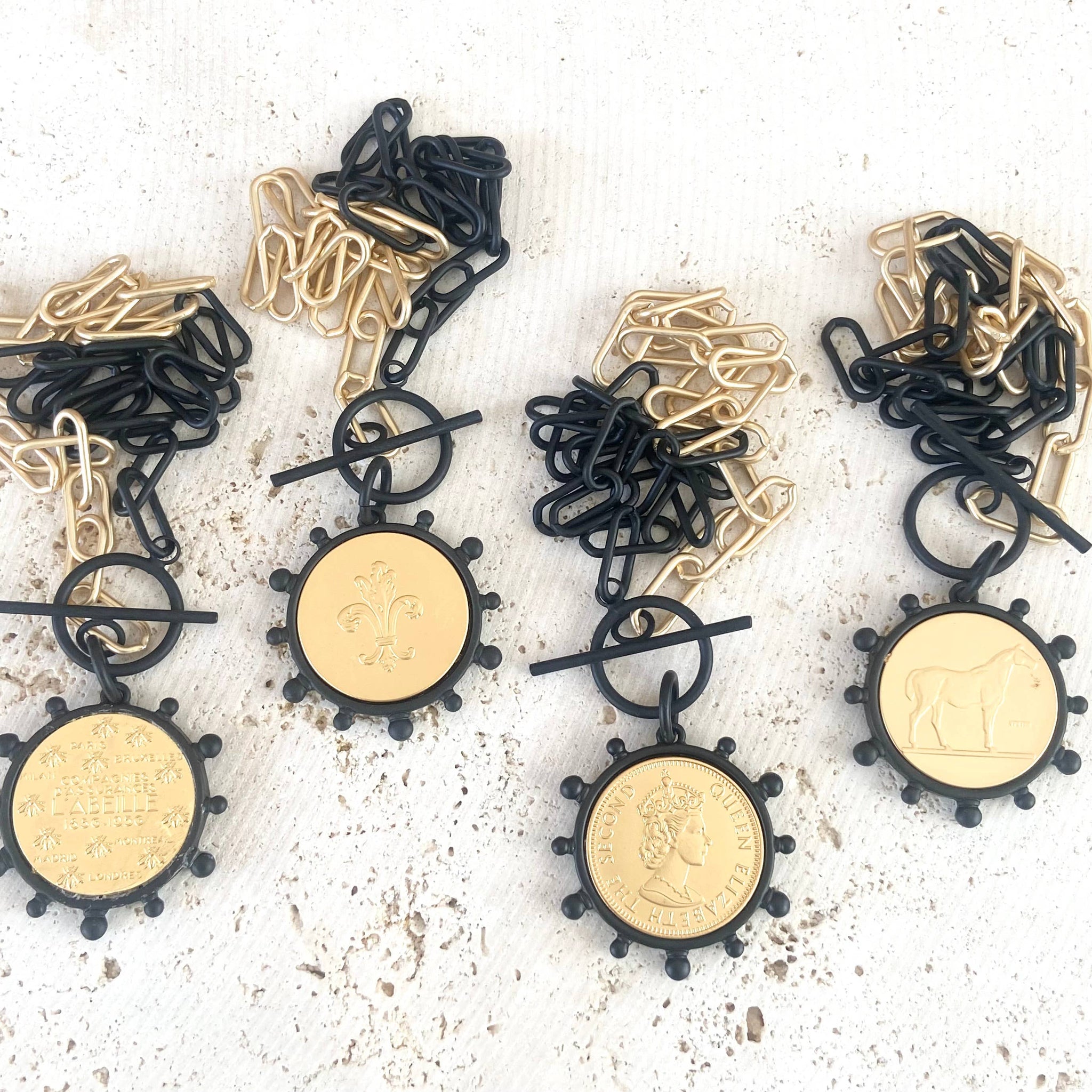 Mixed Metal Equestrian Coin Necklace