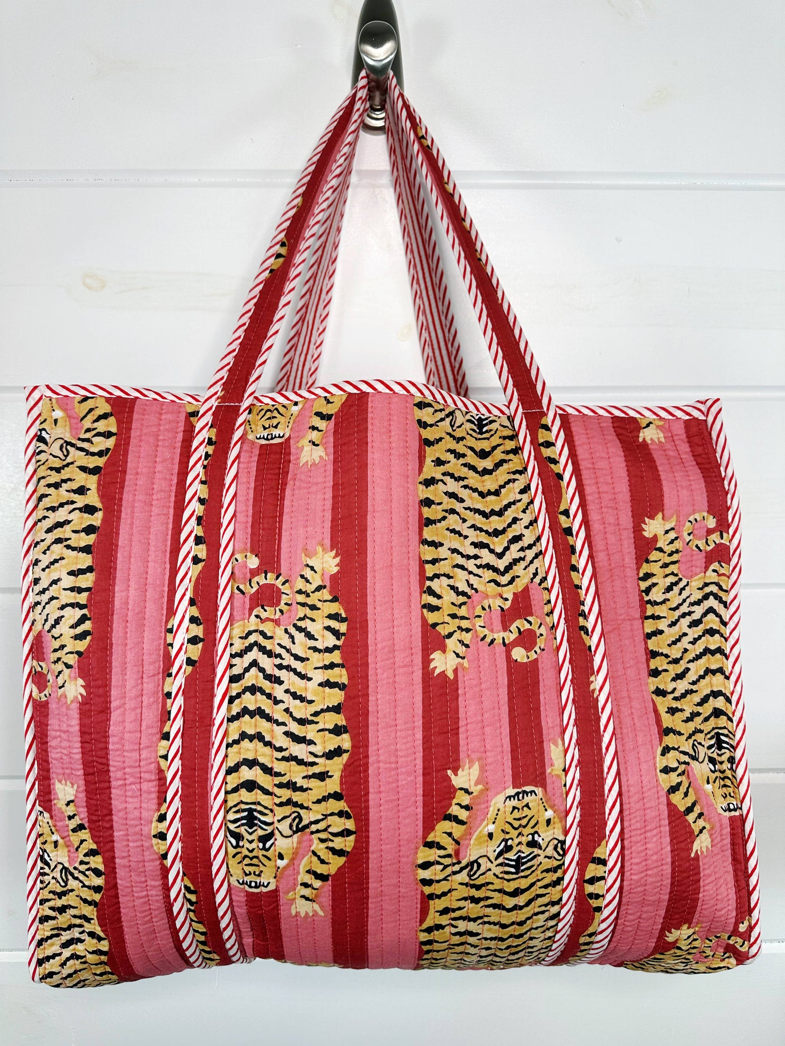 Cranberry Quilted Tiger Print Tote Bag