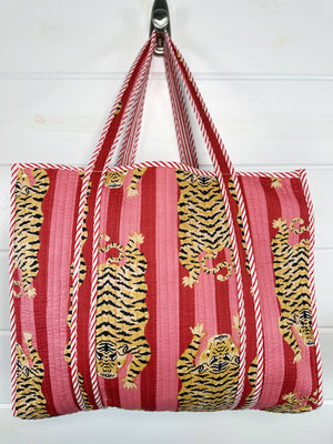 Cranberry Quilted Tiger Print Tote Bag