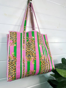 Pink and Green Tiger Tote Bag