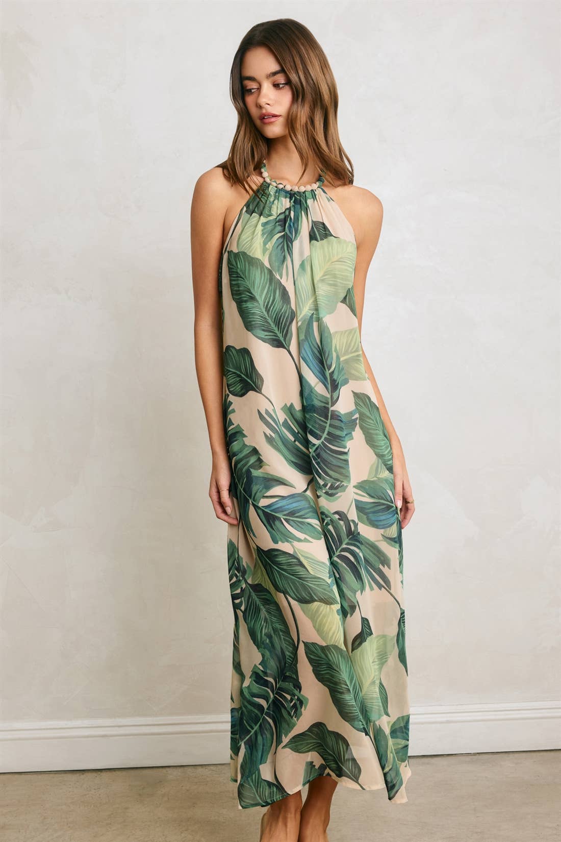 Tropical Leaf Halter Dress – Miss Scarlett Boutique