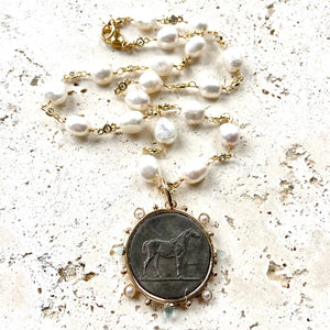 French Coin Medallion Equestrian Necklace