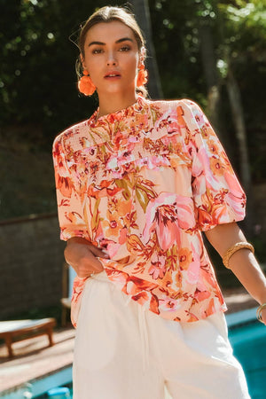 Floral Bubble Sleeve Blouse