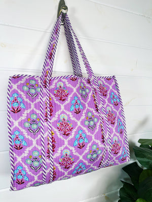 Purple Wildflowers Quilted Tote Bag