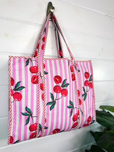Cherry Print Quilted Tote Bag