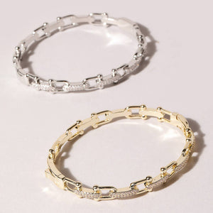 Linked Chain Style Bangle with CZ Buckle Closure