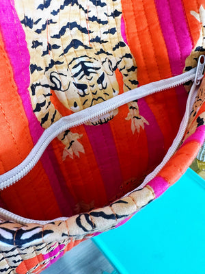 Orange and Pink Quilted Tiger Duffle Bag