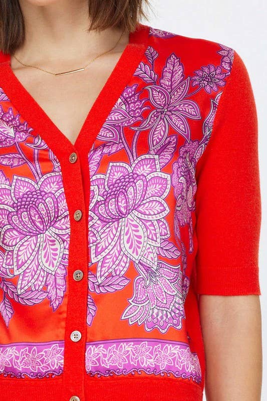 Paisley Floral Printed V-neck Cardigan