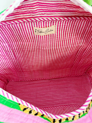 Pink and Green Tiger Quilted Duffle Bag