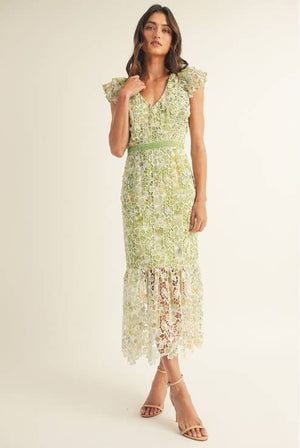Crochet Lace Sleeveless Midi Dress