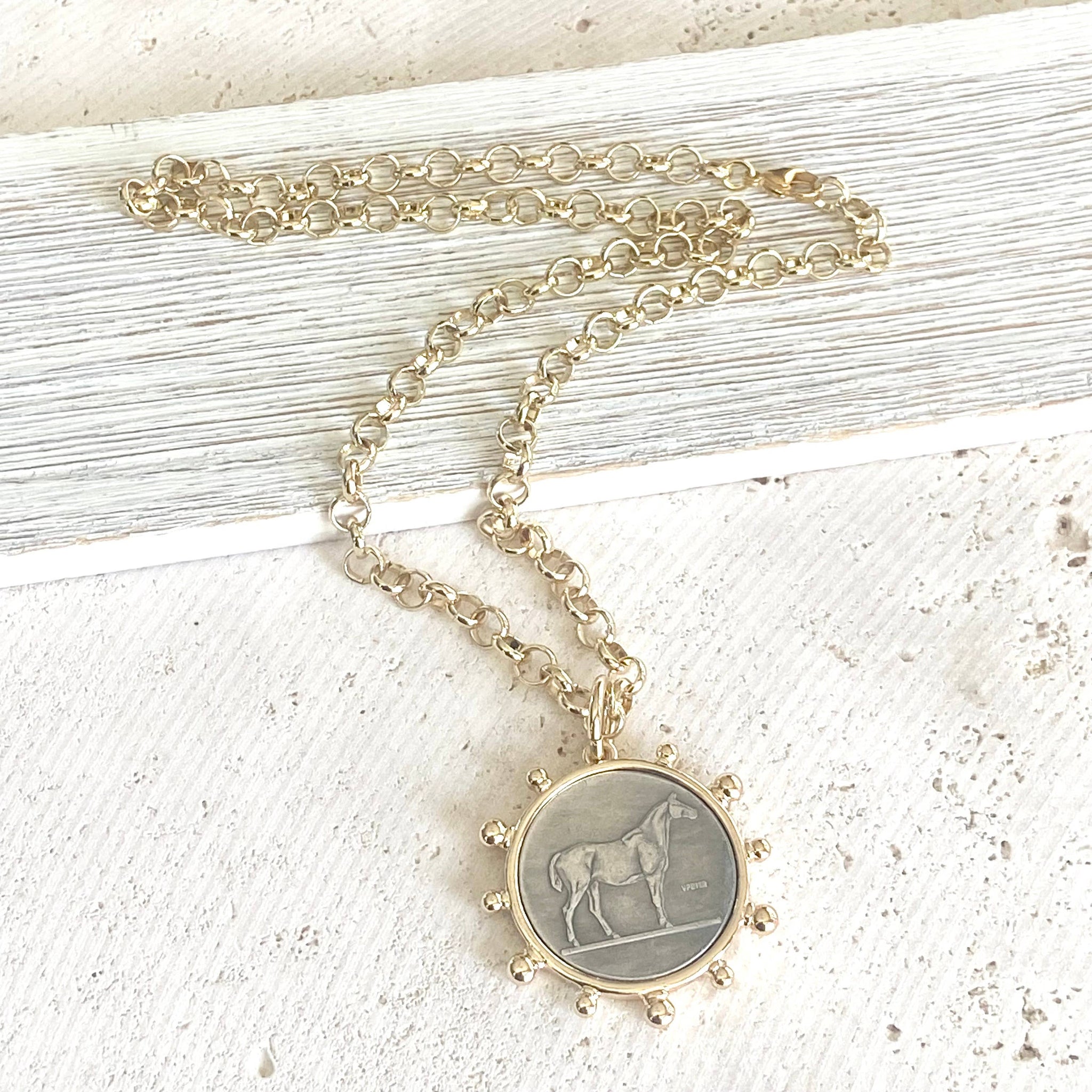 Gold Horse Coin Chain Necklace