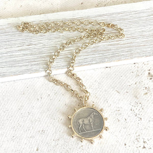 Gold Horse Coin Chain Necklace
