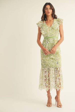 Crochet Lace Sleeveless Midi Dress