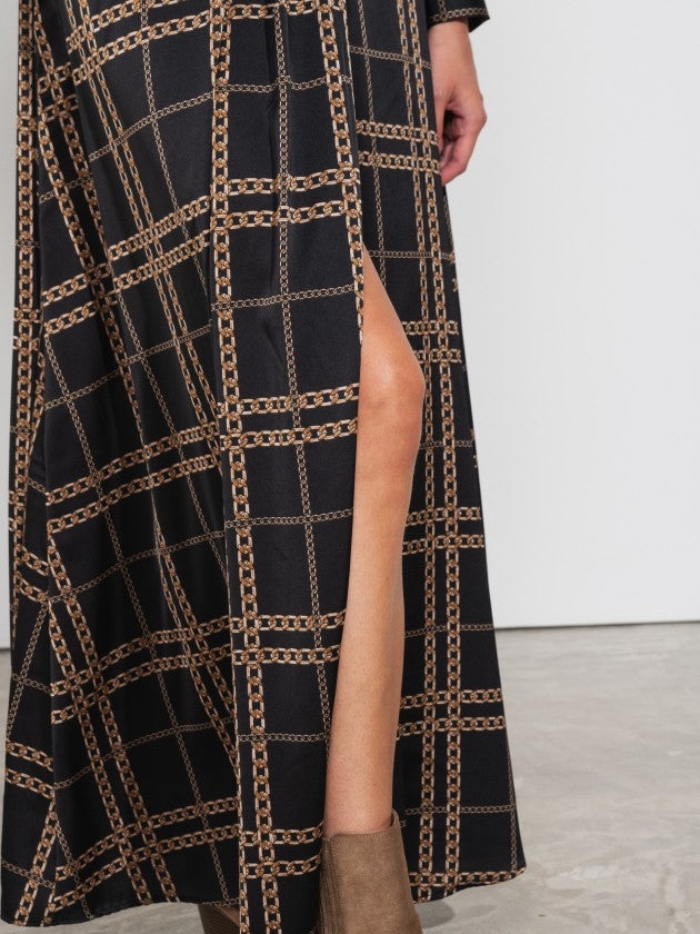 Long Printed Satin Dress