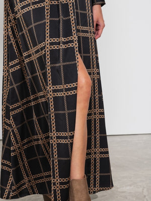 Long Printed Satin Dress