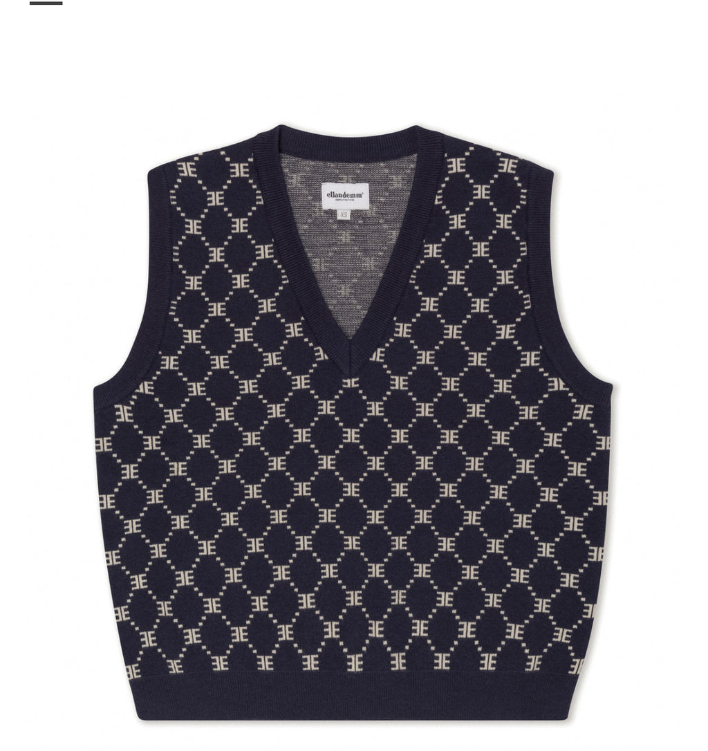 Hutton Oversized Sweater Vest - Monogram Navy Hutton Oversized Sweater Vest - Monogram Navy
