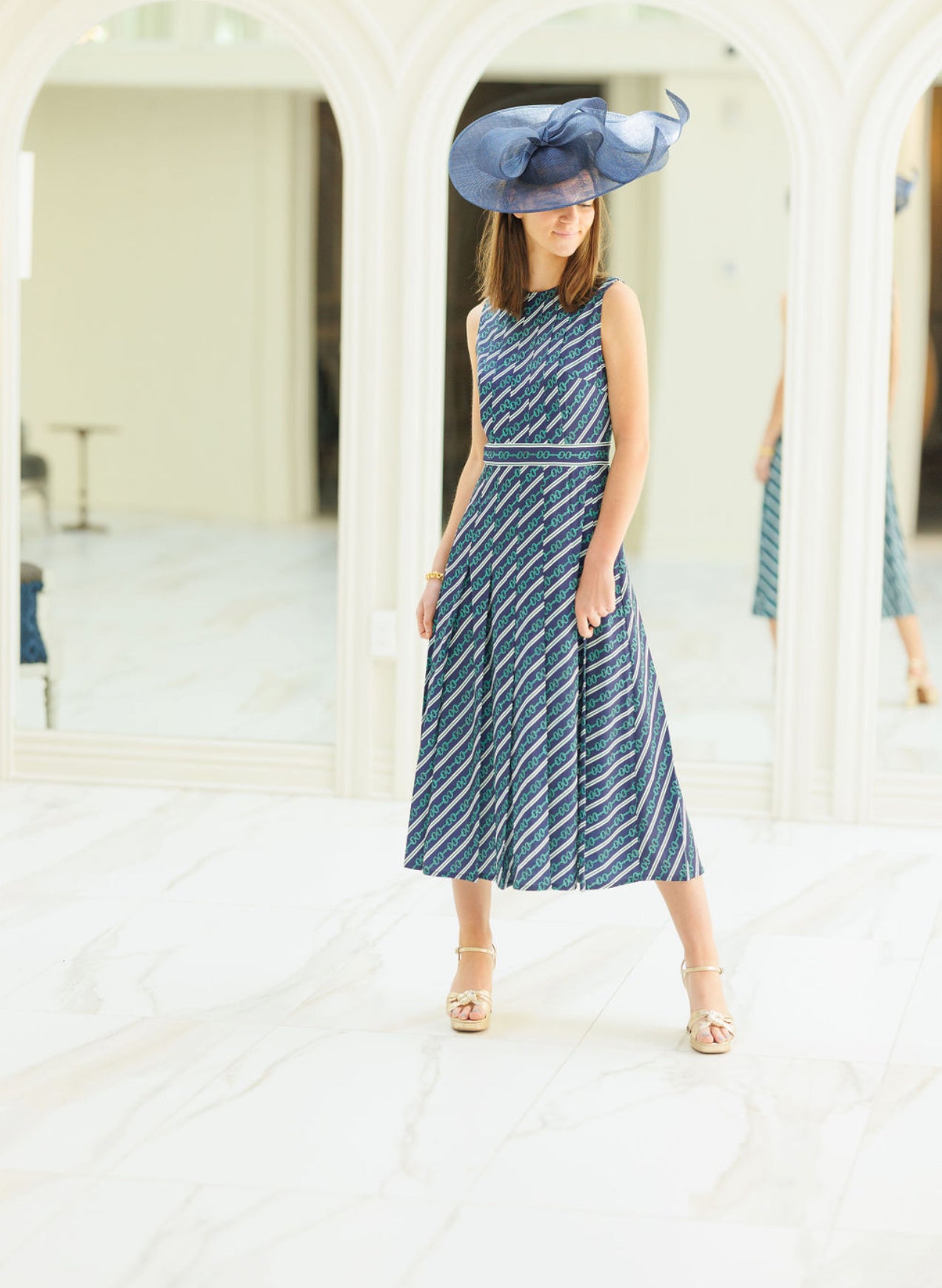 Navy Horse Bit Pleat Dress