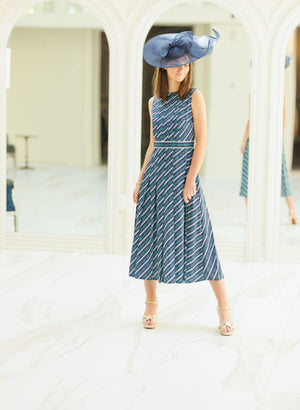 Navy Horse Bit Pleat Dress