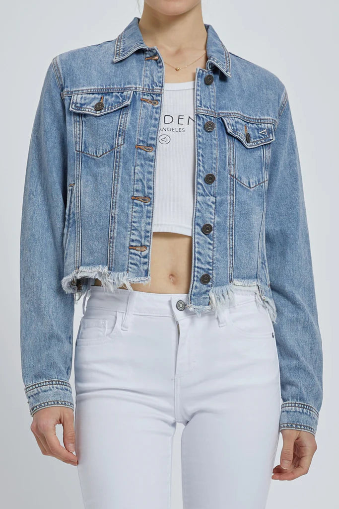 Rebel Frayed Cropped Denim Jacket