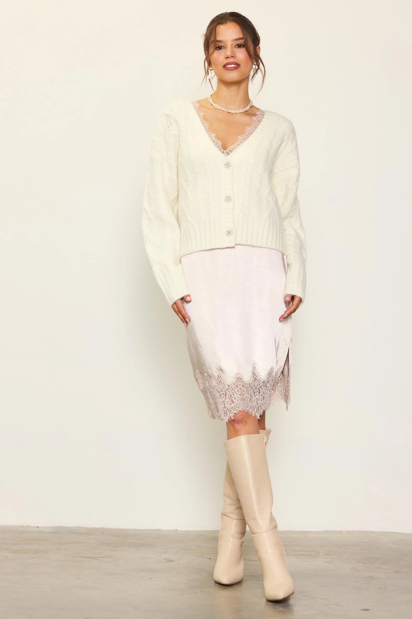 Cream Jewel Button Cardigan