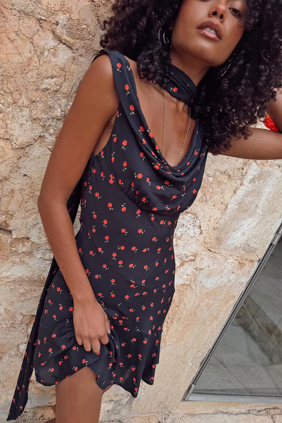 black rose mini dress Rose Garden Floral Applique Wrap Mini Dress Black