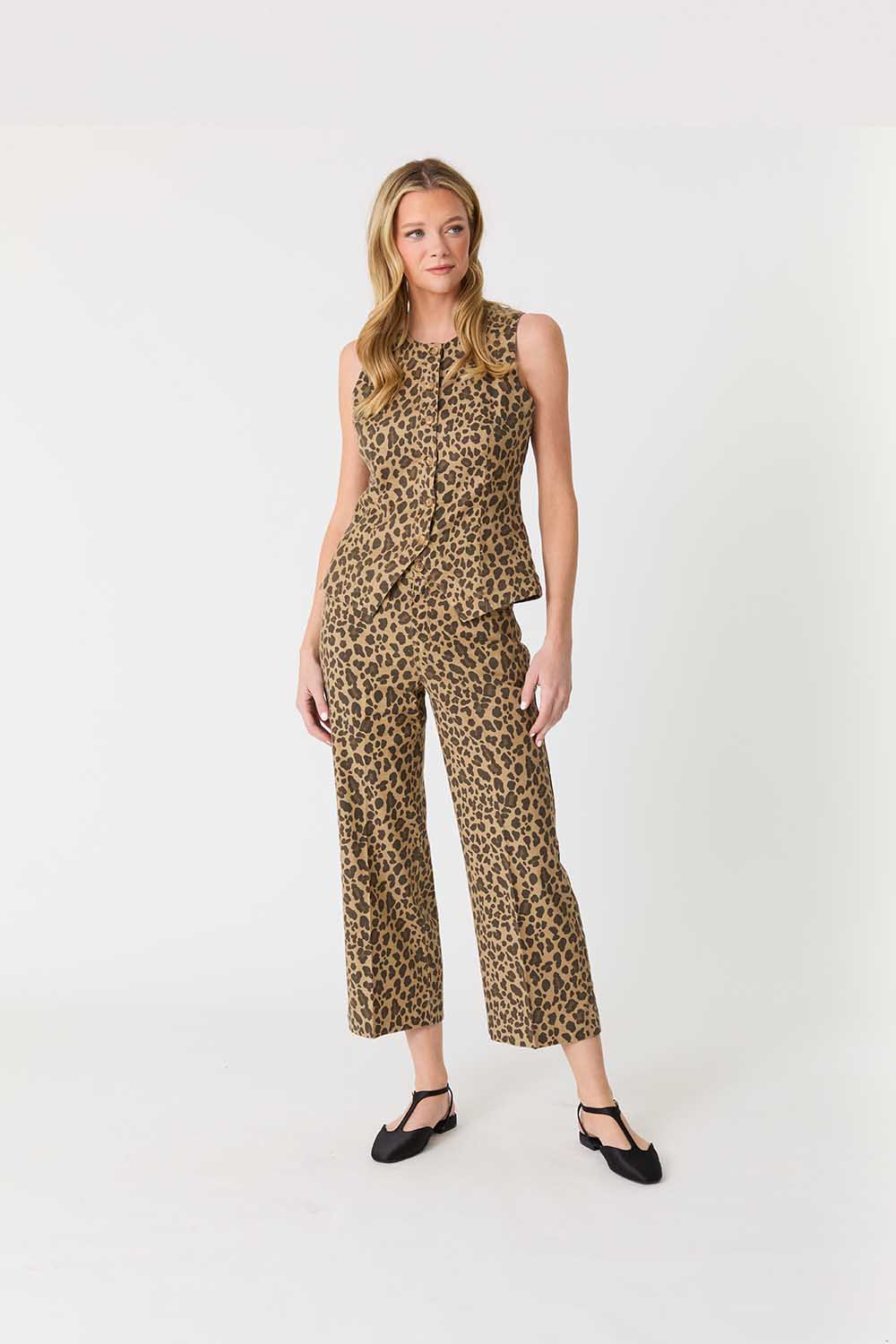 Annabelle Leopard Print Crop Wide Leg Pant