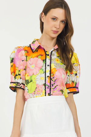 Floral Contrast Trim Shirt