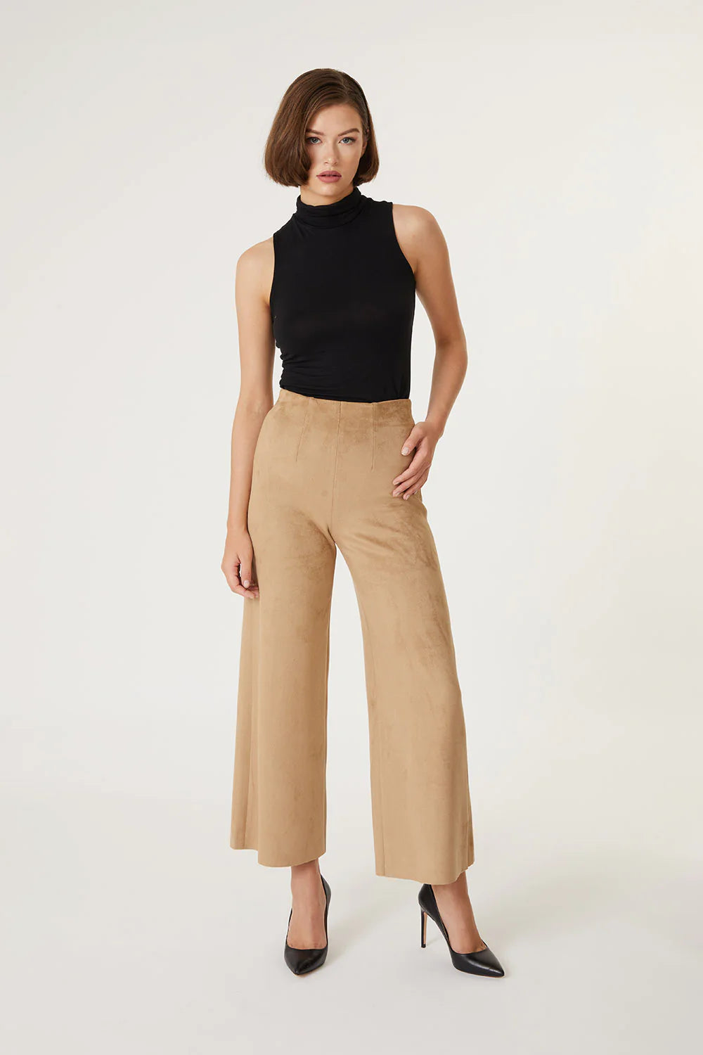 Faux Suede Wide Leg Crop Pant