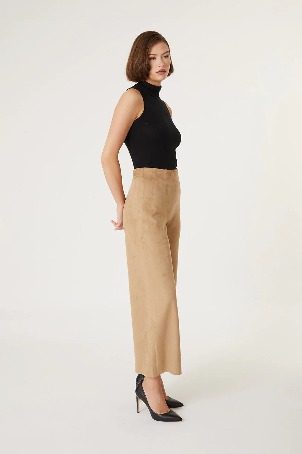 Faux Suede Wide Leg Crop Pant