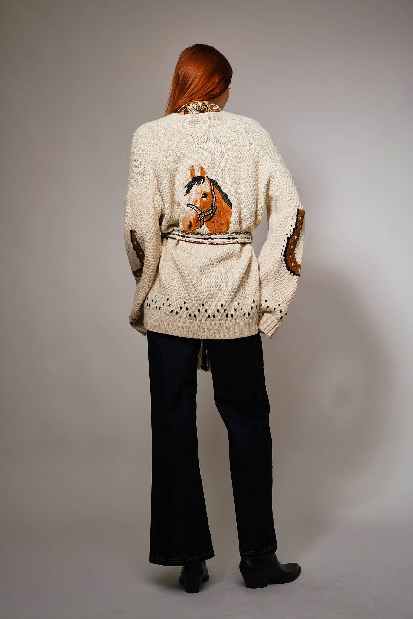 Horse Belted Cardigan Sweater