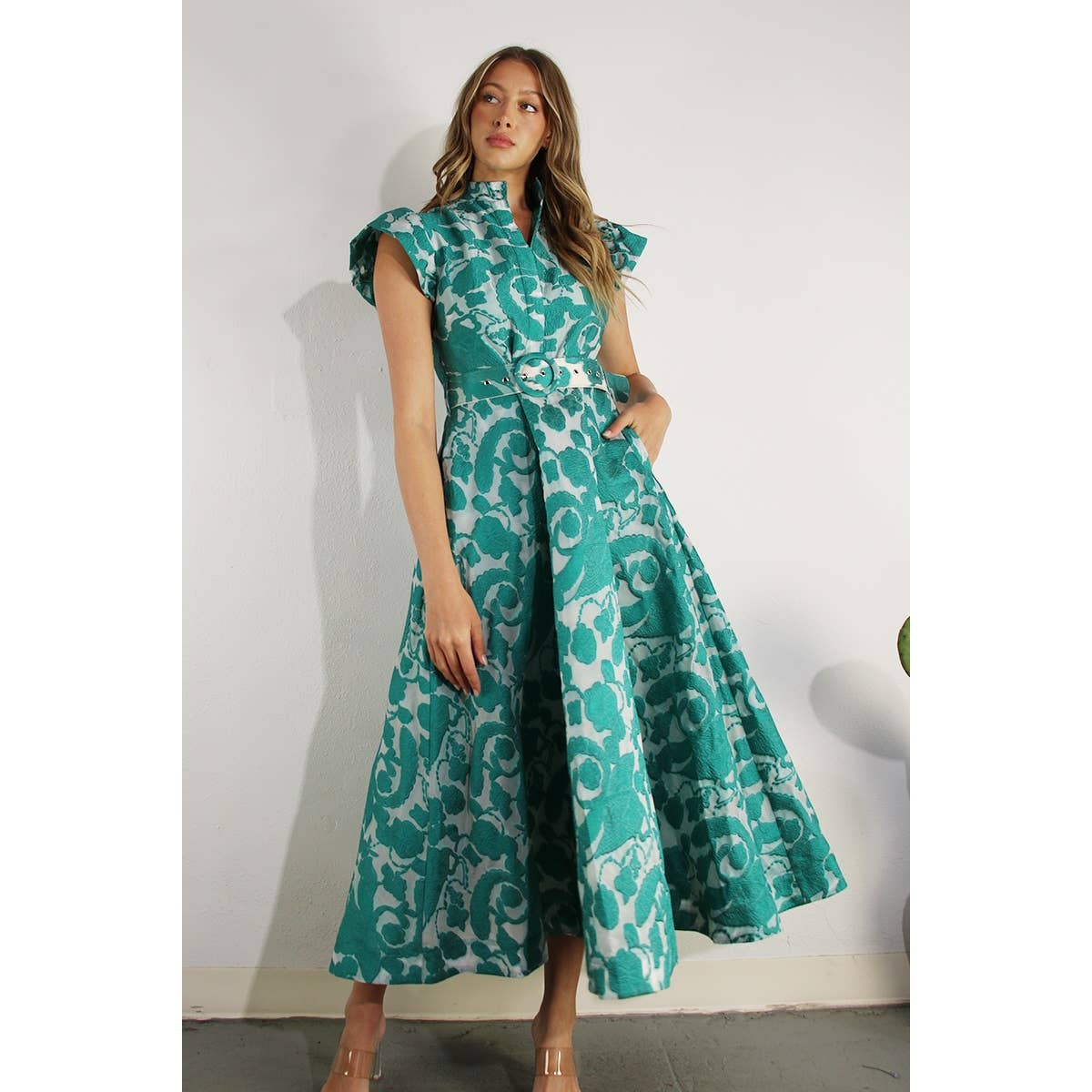 Embossed Print Midi Dress