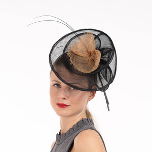 2Tone Sinamay Fascinator With 2 Quill Stick Feathers