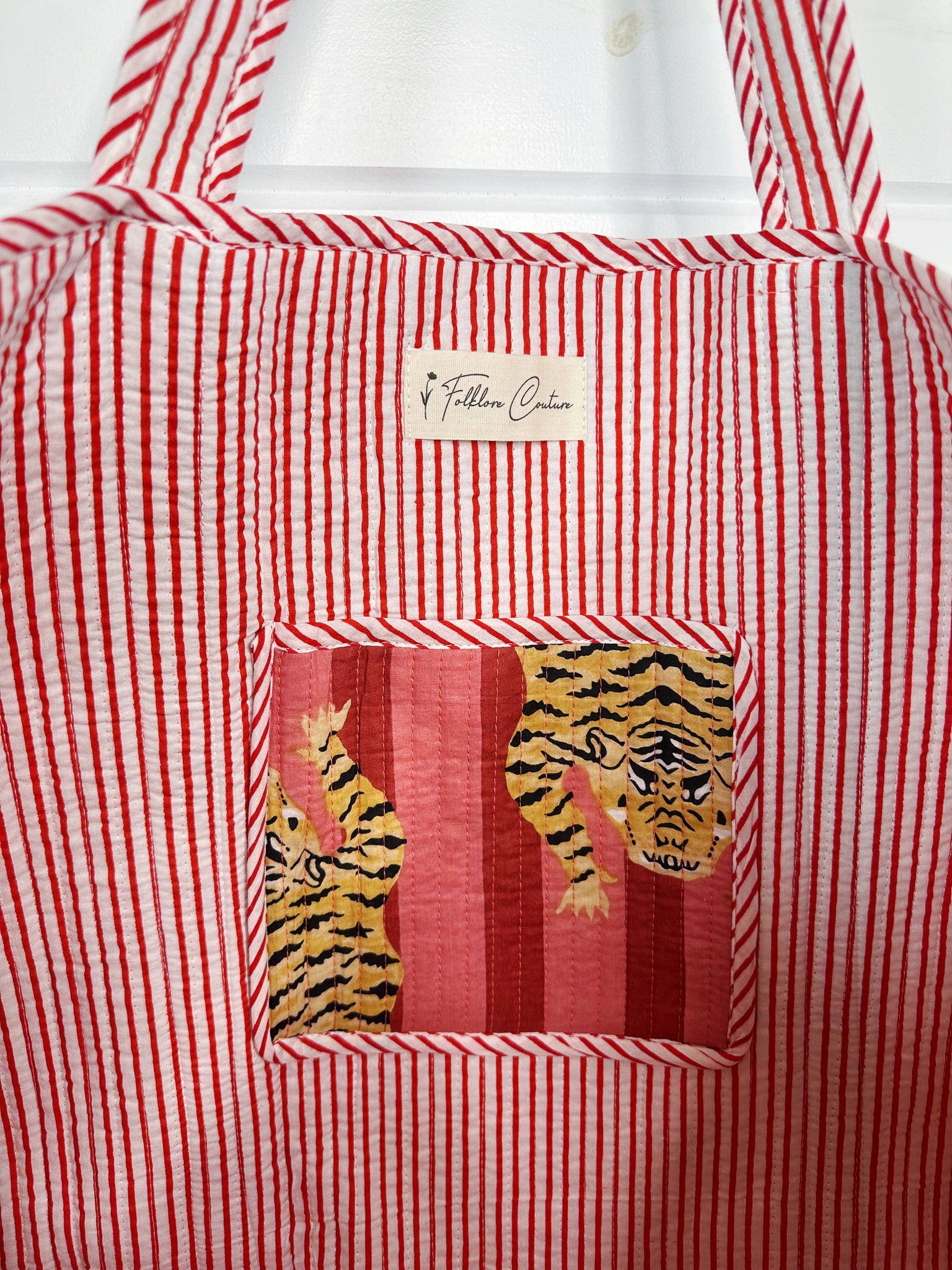 Cranberry Quilted Tiger Print Tote Bag