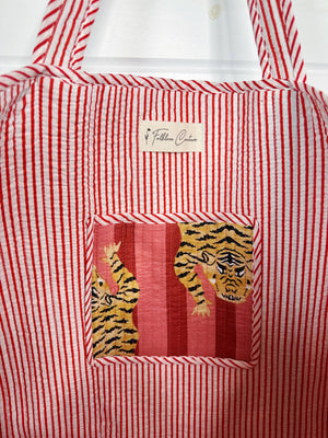 Cranberry Quilted Tiger Print Tote Bag