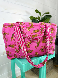 Pink Tiger Print Quilted Duffle