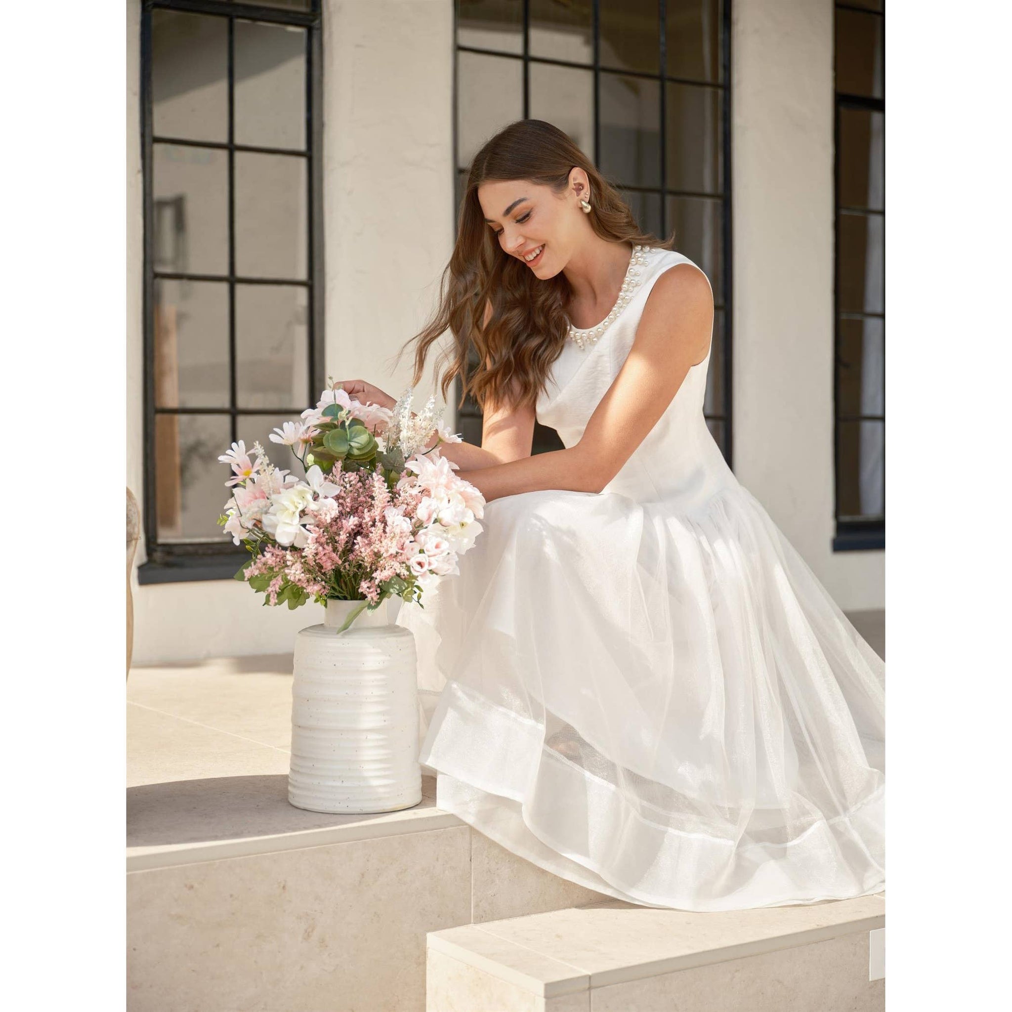 Pearl Embellished Tulle Midi Dress, M Pearl Embellished Tulle Midi Dress, M