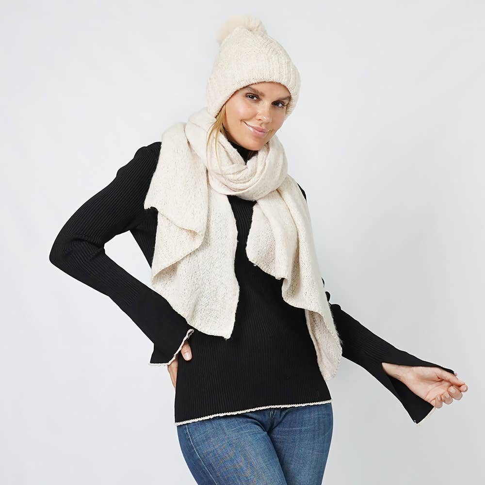 Lurex Knit Hat Scarf Set - 3 Colors