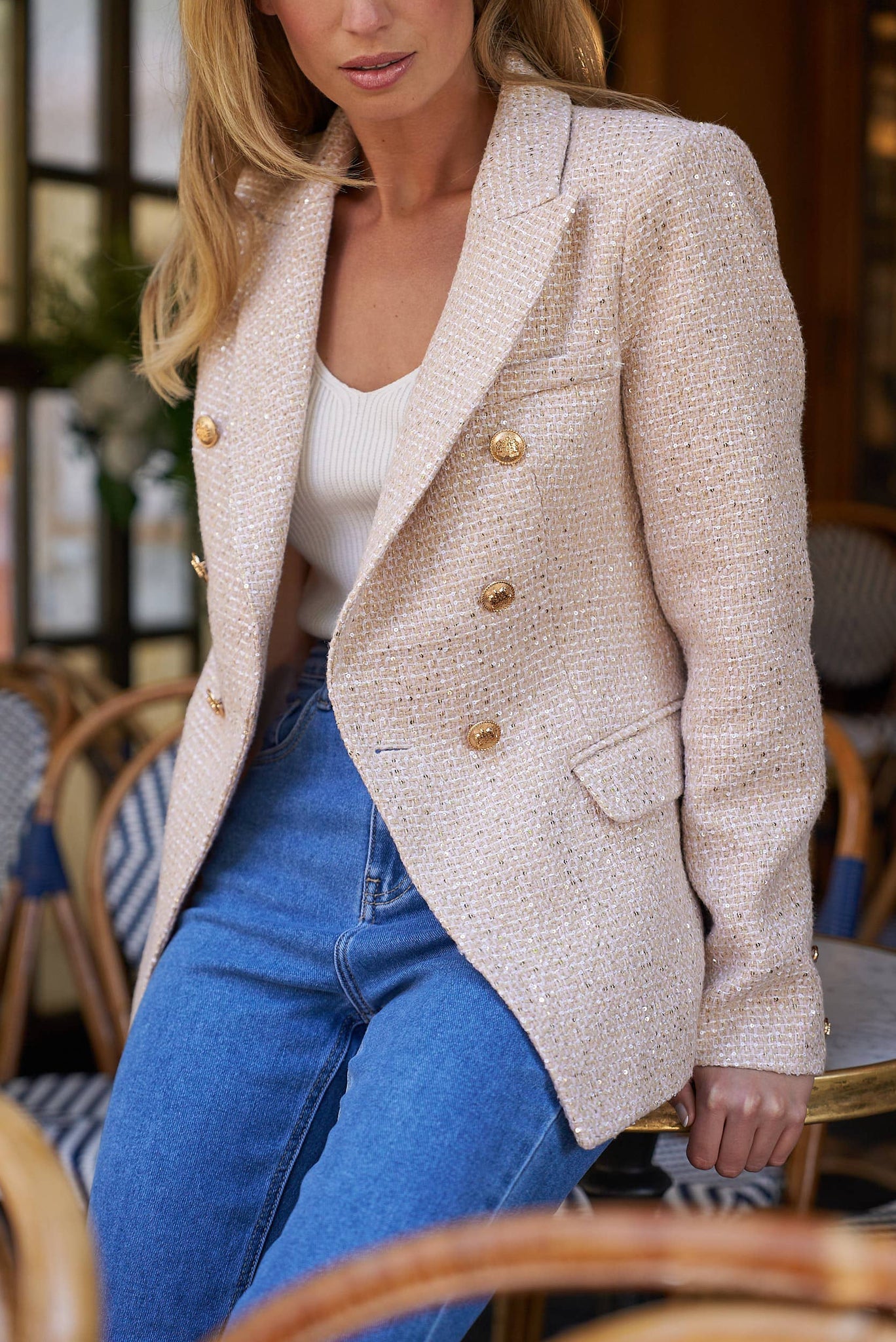 Tweed Sequin Double-Breasted Blazer Jacket