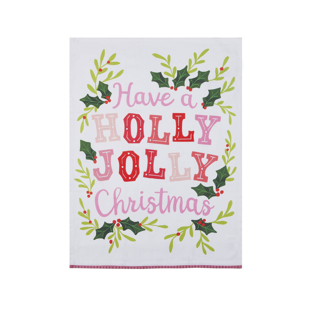 Holly Joy With Pom Pom Kitchen Towel