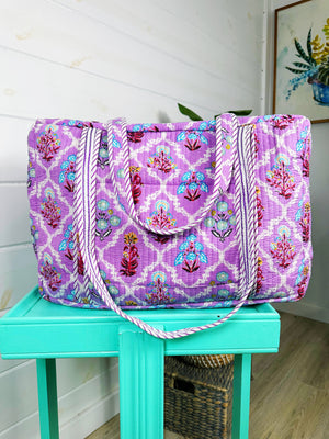 Purple Wildflowers Quilted Duffle Bag