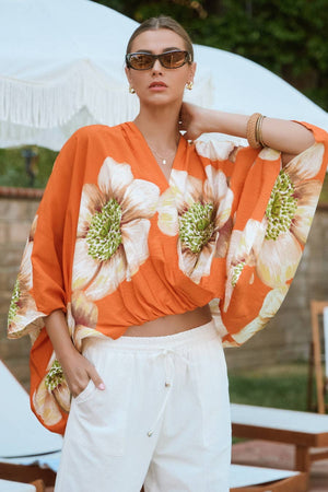 Floral Printed Batwing Resort Top