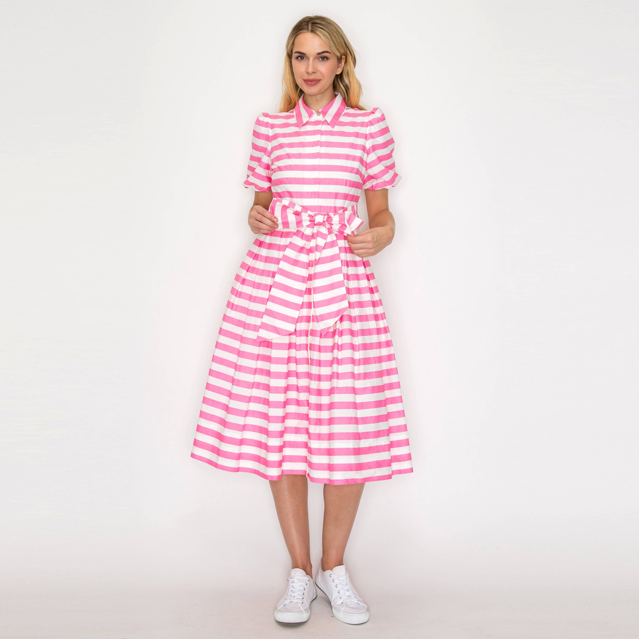 Pretty in Pink Stripe Shirt Midi Dress