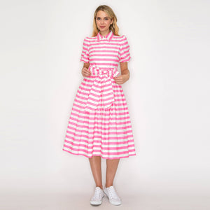 Pretty in Pink Stripe Shirt Midi Dress