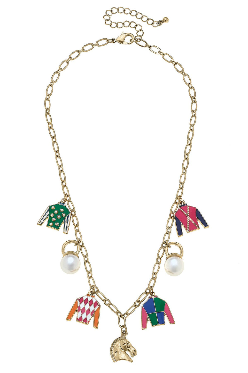 Derby Day Jockey Silk Enamel Charm Necklace in Multi
